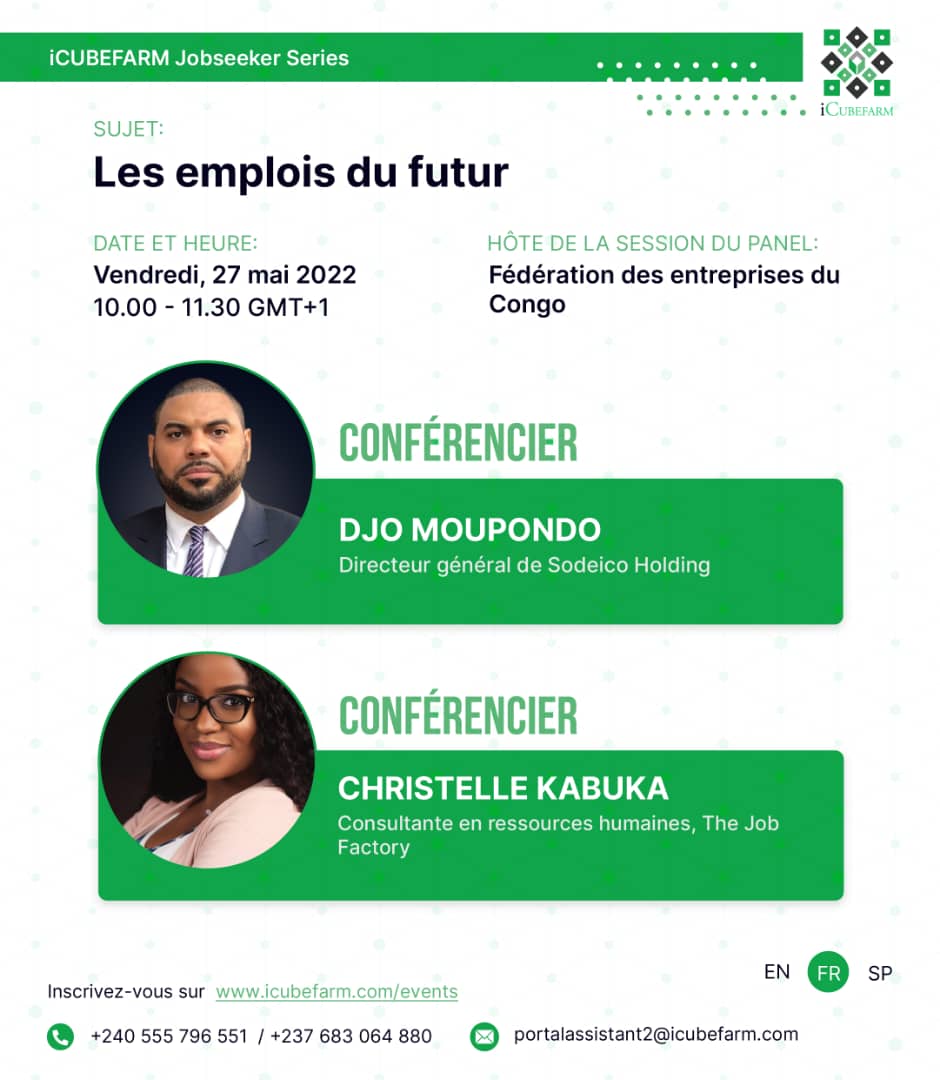 Intervenant à la sess° du panel du ICUBEFARM Jobseeker Series, <a href="/Djofalanga/">Djo Falanga</a>, DG de <a href="/SodeicoSD/">Sodeico Development</a> exploitera le thème ''Les emplois du futur'' pr plaider en faveur de l'autonomisat° de la jeunesse africaine &amp; de sa main-d'œuvre, ce 27 mai 22, de 10 à 11h30 GMT+1. 

#emploi #jeune #RDC