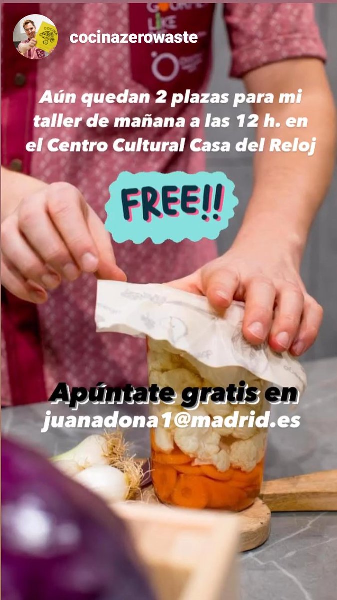 Aún quedas plazas para el showcooking de mañana de <a href="/cocinazerowaste/">cocinazerowaste</a> ¡¡¡Anímate!!!