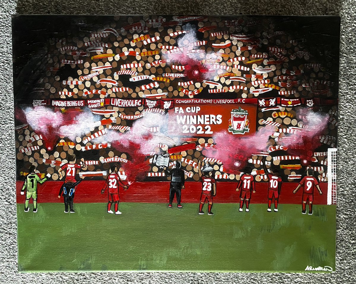 Finished FA Cup painting🏆🔴
Acrylic on canvas 🎨
This is available to buy. Dm me if interested.