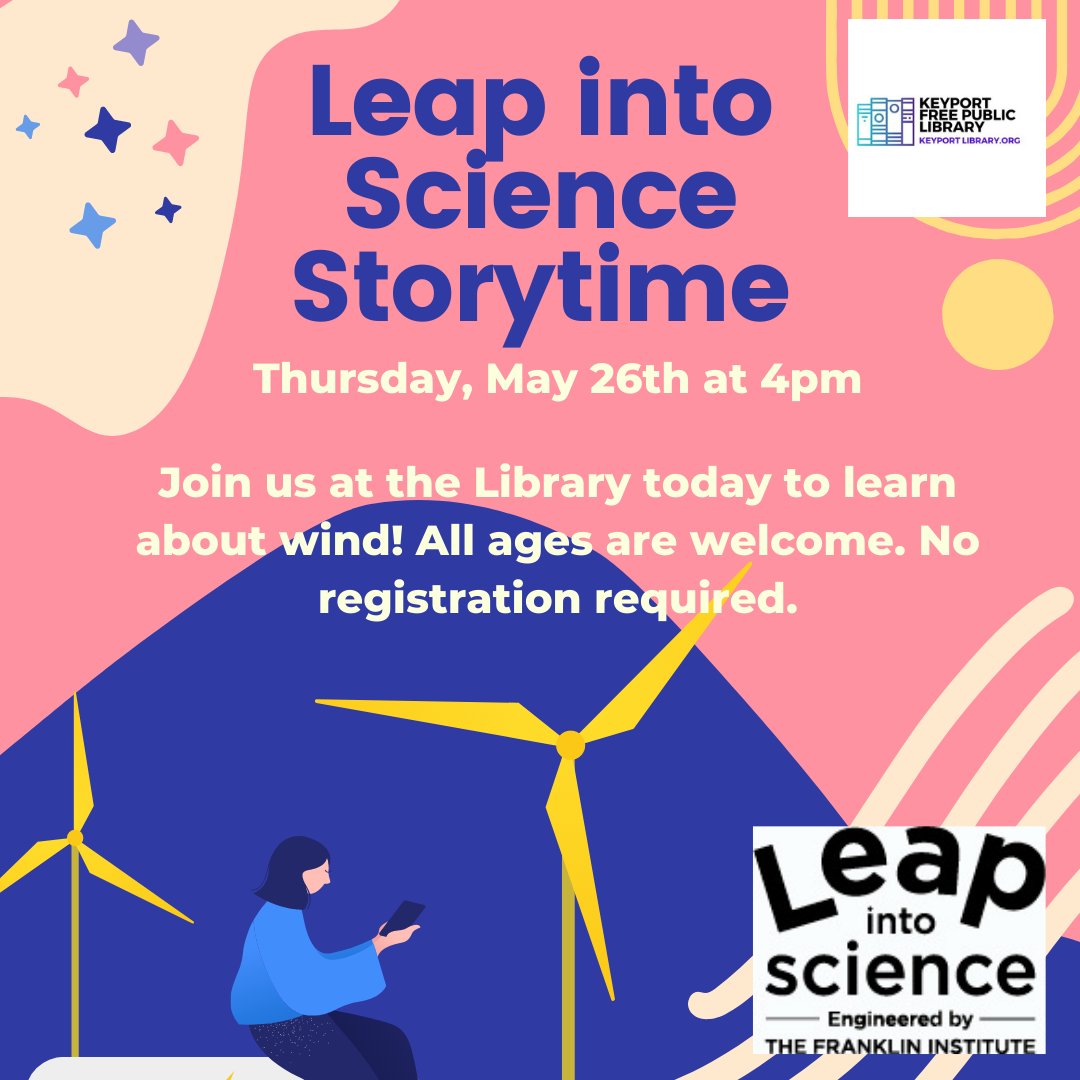 keyportlibrary's tweet image. Join us at the Library today to learn about wind. We have fun stories and activities to help learn and experiment. All ages welcome. No registration required. #keyportnj #keyportpubliclibrary #leapintoscience