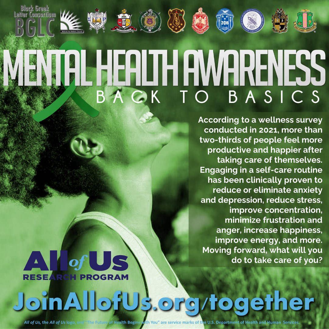 pbs_1914's tweet photo. Taking care of yourself is one way to improve your mood and overall mental health. What will you do to take care of you?  Learn more about the All of Us Research Program today at https://t.co/2iiqEAxcpa

#joinallofus #bglc #pbs1914 #mentalhealthawareness https://t.co/NSPrvcjEhW