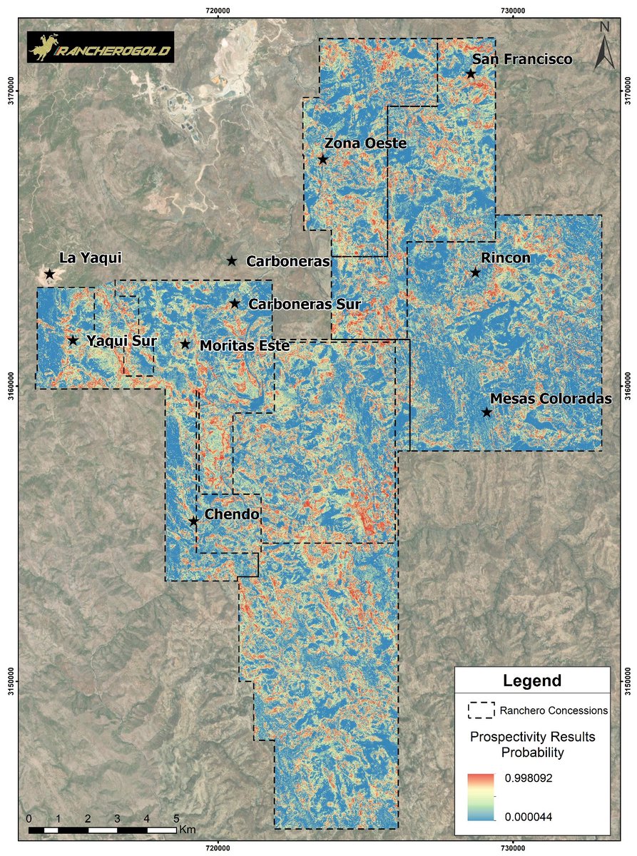 GoldRanchero's tweet photo. Artificial Intelligence (Machine Learning) Technology allowed us to objectively analyze a vast amount of data in a very short amount of time.

The Prospectivity Scores from this study highlighted many areas of Santa Daniela that has significant exploration potential.

$RNCH https://t.co/d4E5a4aGPR