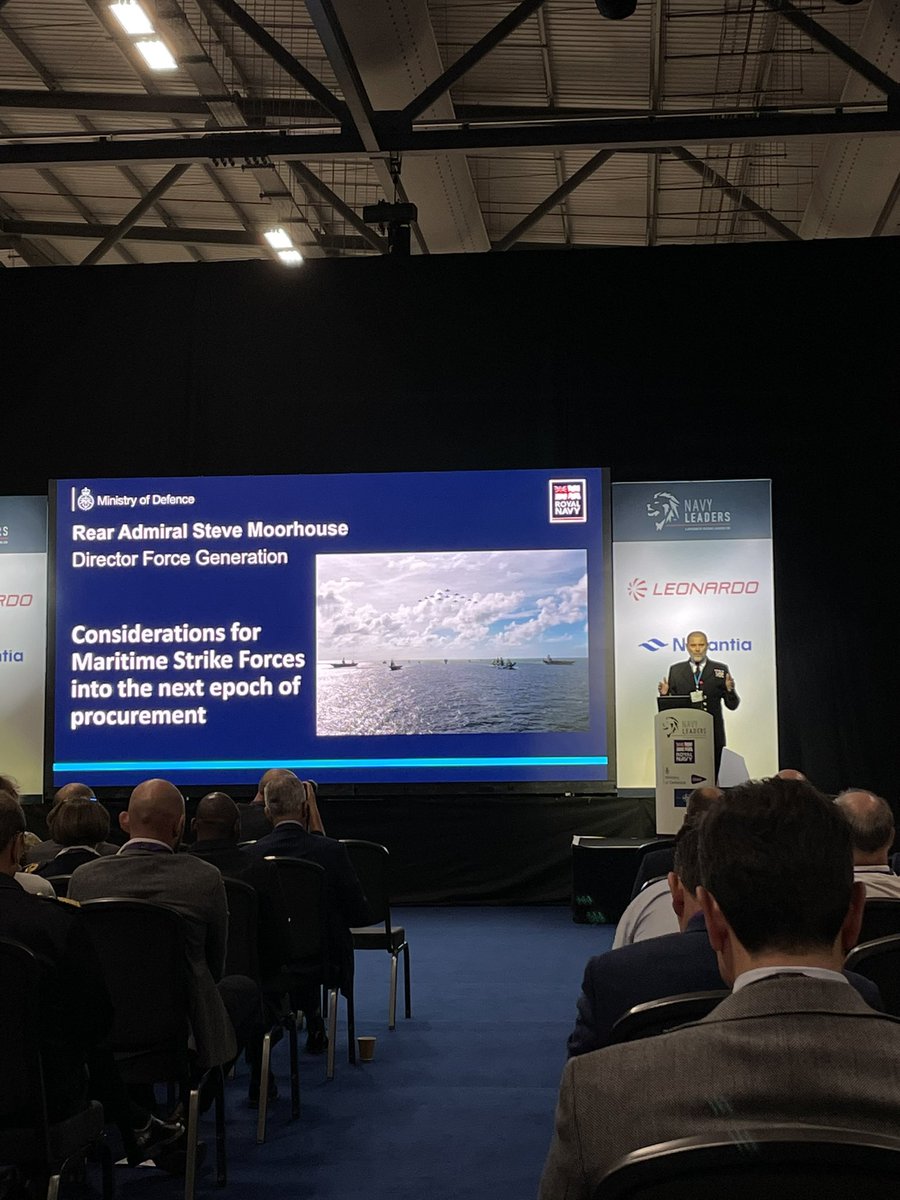 Fascinating opening speech into the final session @Defence_Leaders in Maritime Strike Forces. RFA played a key role in the carrier strike force in 2021 and will continue to be part of the #OneNavy. #CNE2022 #navyleaders @smrmoorhouse @CdreDavidEagles @RoyalNavy
