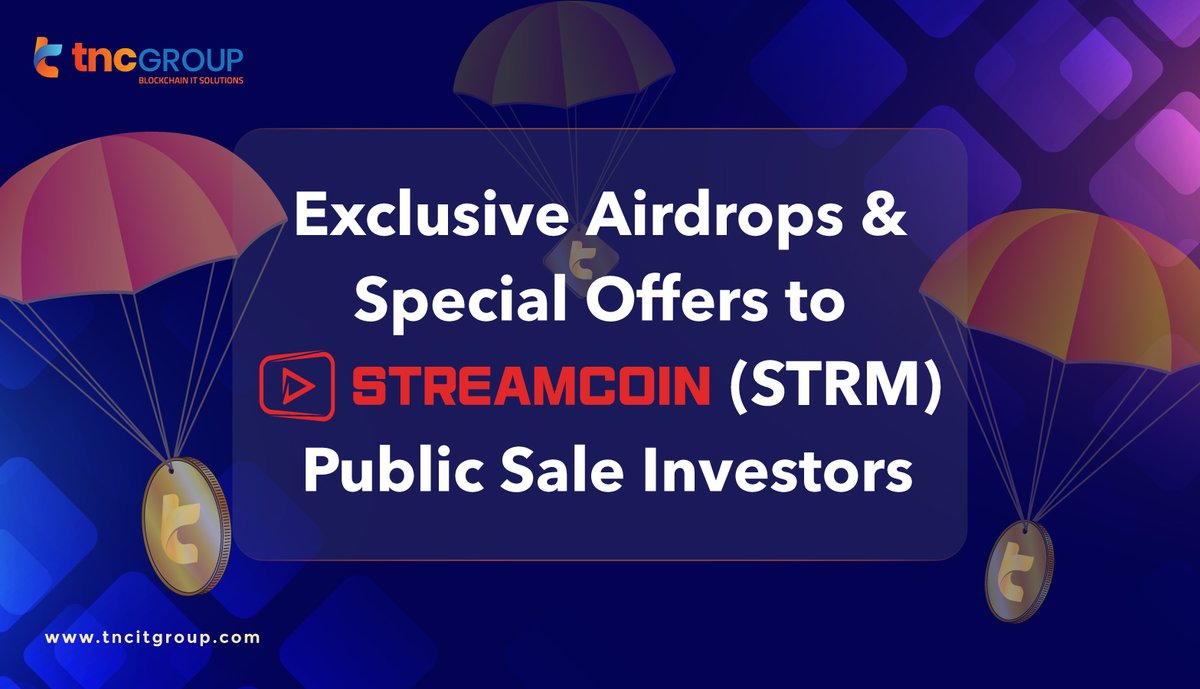 tnc_it_group's tweet photo. 🤩 Dear TNC Community,

We are happy to announce that StreamCoin (STRM) investors are now whitelisted and eligible to receive any future airdrops and offers from TNC Group.

#TNCGroup #StreamCoin #STRM #Airdrop https://t.co/JapoUtQlYQ