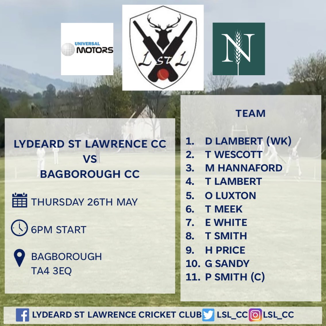 We’re in T20 action tonight away to Division 1 team <a href="/BagboroughCC/">Bagborough CC</a> in the 1st round of the WSCL Cup.

#WeAreLSL