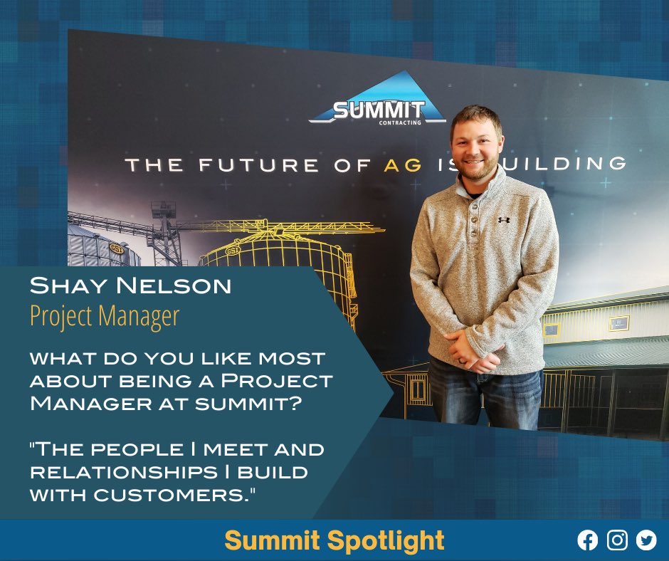 Say Hello to Shay Nelson, one of our Project Managers. Shay enjoys working with farmers and the relationships that are formed during the building process.
Thank you, Shay, for all you do for farmers and Summit.  We are lucky to have you on our team!
#buildsummit #bestteam #grain