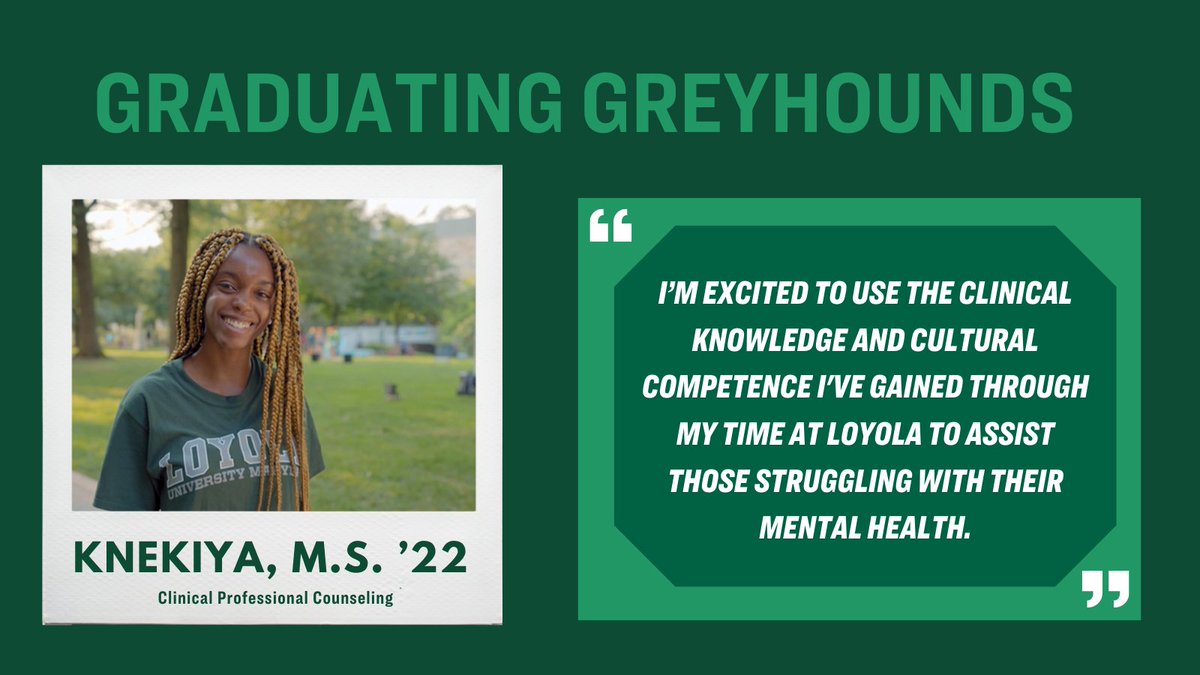 LoyolaMaryland's tweet photo. #GraduatingGreyhounds Meet Knekiya, M.S. โ22 >>> https://t.co/A74ILupp5b https://t.co/5SHl0zMpxJ