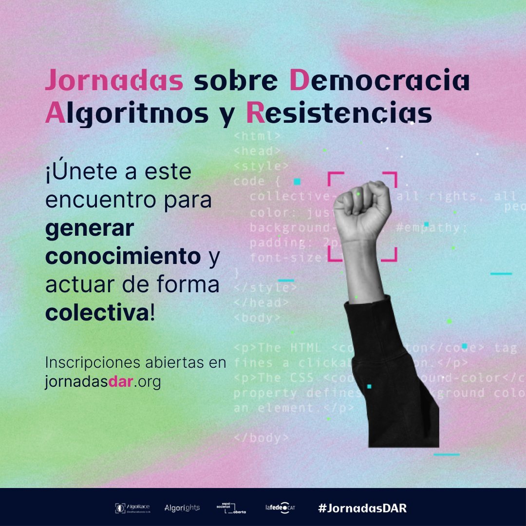 👩🏽‍💻 Empezamos el workshop "Otros futuros de datos e IA: reimaginando con #DesignJustice" en #jornadasdar

💎 <a href="/diastayrine/">Tayrine Dias</a> y <a href="/Nad_Nadesan/">Nad Nadesan</a> facilitan este taller en  jornadasdar.org para concienciar sobre las lógicas aún colonialistas de los algoritmos y cómo deconstruirlos
