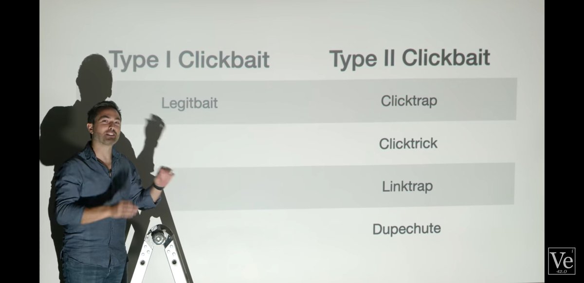 mandomando's tweet photo. "Clickbait must die" (as a word ๐)
Instead of Clickbait Type I (good one) and Clickbait Type II (bad one), why not using #LegitBait and #ClickTrap?
By @veritasium
#VideoMarketing
#DigitalMarketing #SEO
https://t.co/rIObWl2Boa https://t.co/cg6deQxMSY