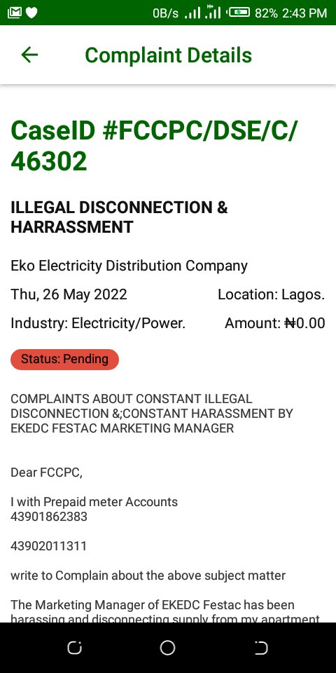 AkpuUzo's tweet photo. @fccpcnigeria @NERCNG @TundeIrukera @PowerUpNG @nepawahalang @aedcelectricity @EKEDP @IkejaElectric @ieServe @BEDCpower @IBEDC_NG @fccpcnigeria @NERCNG 
This is a case of a gross VIOLATION of my rights ; continuous illegal disconnectiom by EKEDC Festac Marketing Manager ; invasion of my privacy; compulsion AGAINST my will etc 
@PowerUpNG @USAID @USTDA @nassnigeria @MBuhari @NigeriaGov https://t.co/WPDnHHnIsD