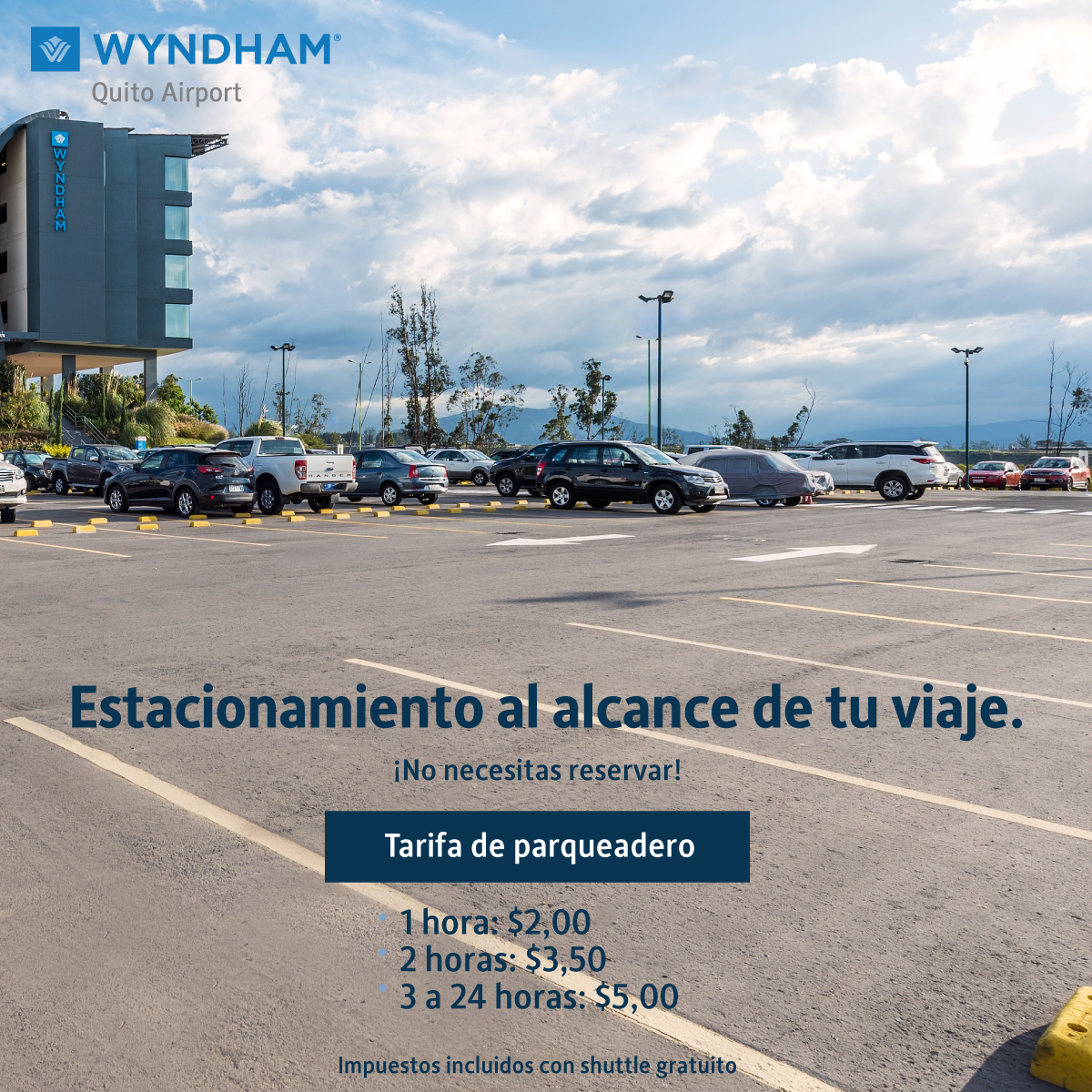 Estaciona con nosotros🚗 y llega puntual a tu vuelo✈️. ¡Estamos en el Aeropuerto🛬! No necesitas reservar.

#wyndhamquito
#quito
#estacionamiento