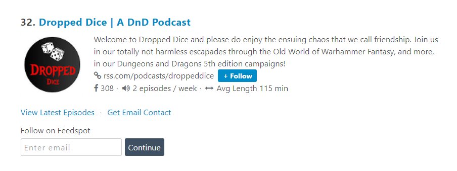We're not normally the bragging type, but sometimes it's nice to feel appreciated. On <a href="/feedspotblogs/">Feedspot Trending Podcasts</a> list of 100 #dnd podcasts they placed us at number 32.