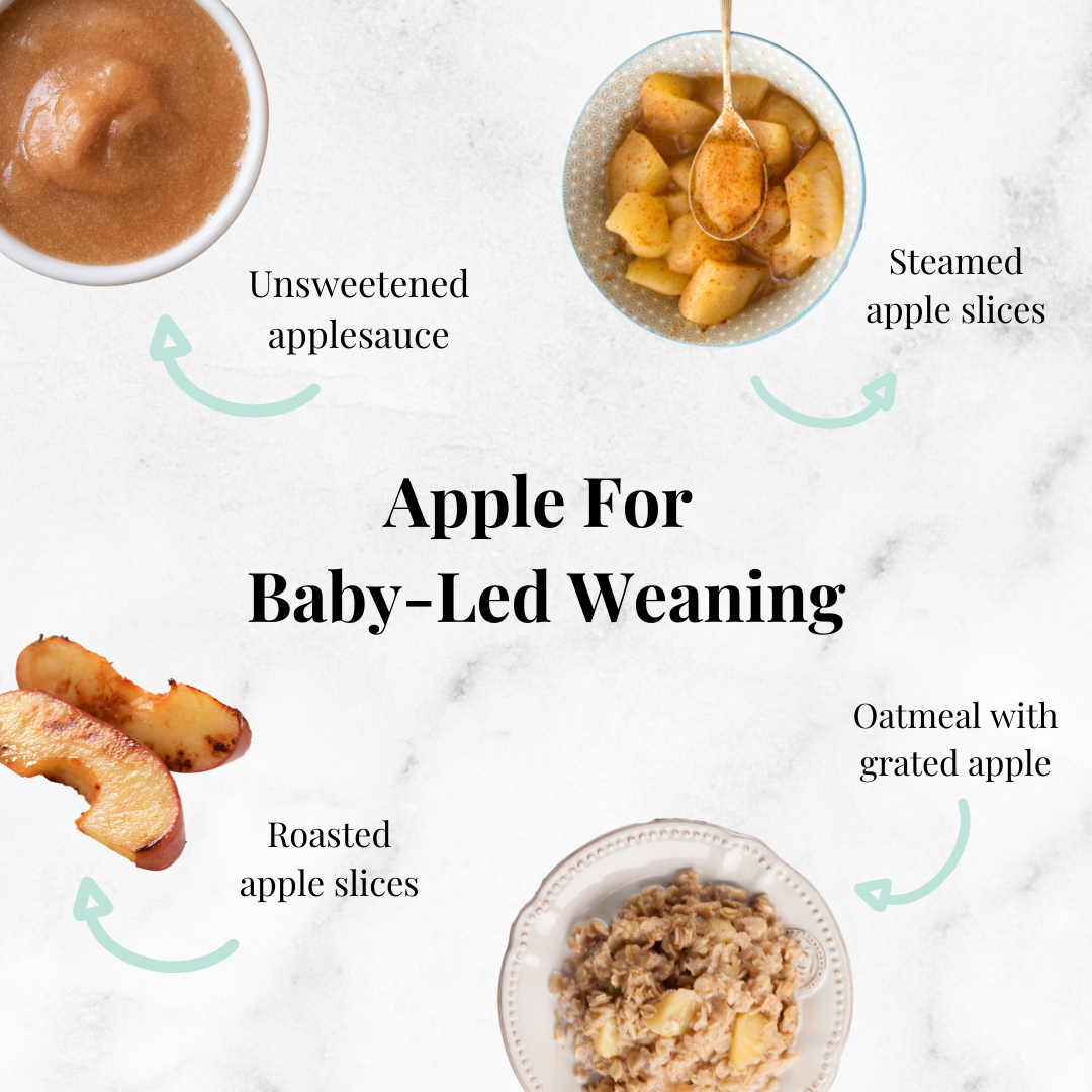 Apples have long been a popular first food for babies. But not all forms of apple are safe for baby-led weaning. 🍎🍏
.
Skip raw pieces of apple and try these ideas instead:
1) Unsweetened apple sauce
2) Soft, steamed apple wedges
3) Soft, roasted apple slices
4) Grated apple