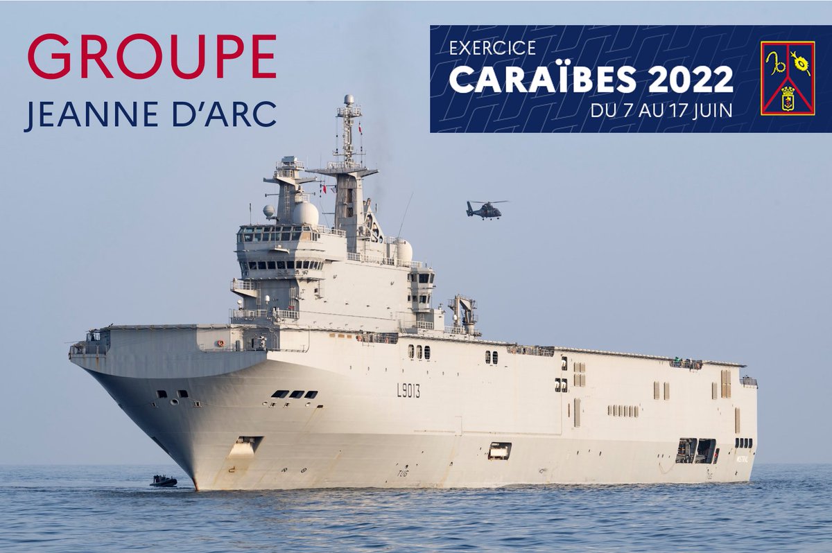 FAA_Officiel's tweet image. J-1️⃣2️⃣ [#CARAIBES22] 🔎 1 jour ➡️ 1 unité 🇫🇷 Le groupe Jeanne d’Arc, constitué du PHA Mistral, de la frégate Courbet et d’un groupe tactique embarqué de l’@armeedeterre, profitera de son passage aux #Antilles pour participer à l’exercice. @Mission_JDA @MarineNationale