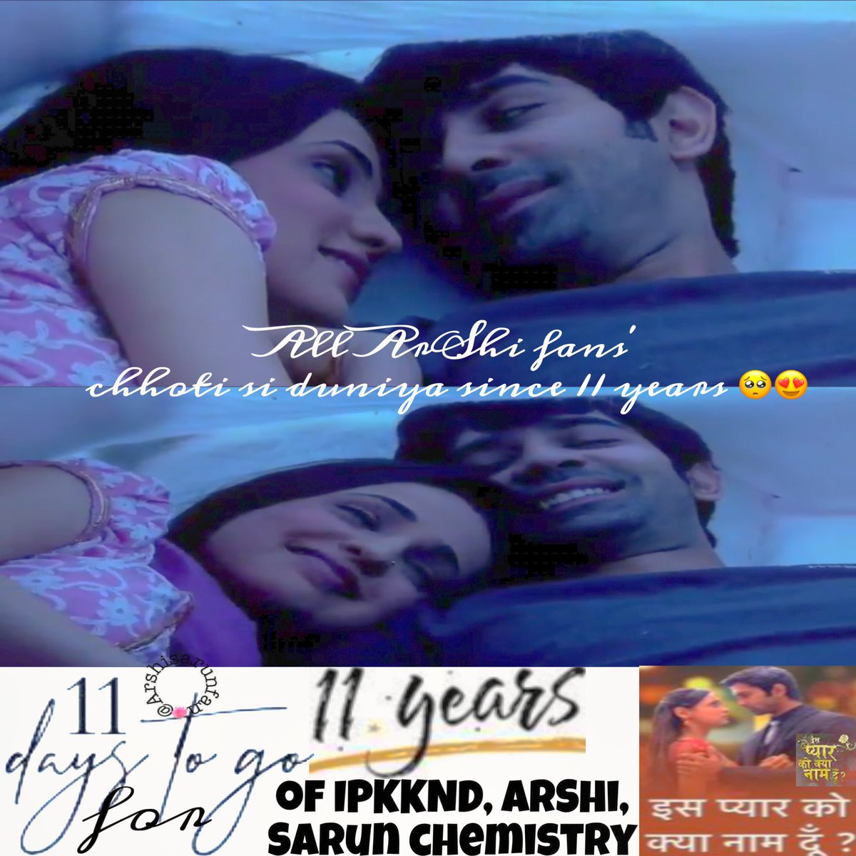 Arshisarunfan's tweet photo. This is all Arnav Khushi fans’ “chhoti si duniya” since almost 11 years, isn’t it?🥺😍

11 days to go for 11 Years of #IPKKND • 11 Years of #ArShi • 11 Years of #SaRun chemistry🔥❤️

#SanayaIrani #BarunSobti
#IssPyaarKoKyaNaamDoon #RabbaVe
@starStarPlus @DisneyPlusHS @starindia https://t.co/O0FaQUJz40