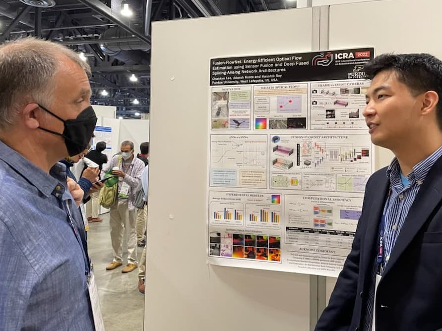CBRIC_Center's tweet photo. C-BRIC researchers Adarsh Kosta and Chankyu Lee from @PurdueECE presented their work at the ICRA conference. More at https://t.co/vZp4KaDt9R https://t.co/DTUB1Jattb