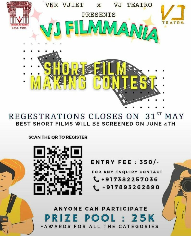 vjteatro's tweet photo. VJ TEATRO is back with 
*The Shortfilm Contest* for this year!!
 
⏩Film must have been shot/ completed after January,2020

Registration Link : https://t.co/Bnt7sZ52Pu

For any queries, contact:
Sunil Kumar-9247735128
Deepak-7893262890 https://t.co/NLhIm6Cl4l