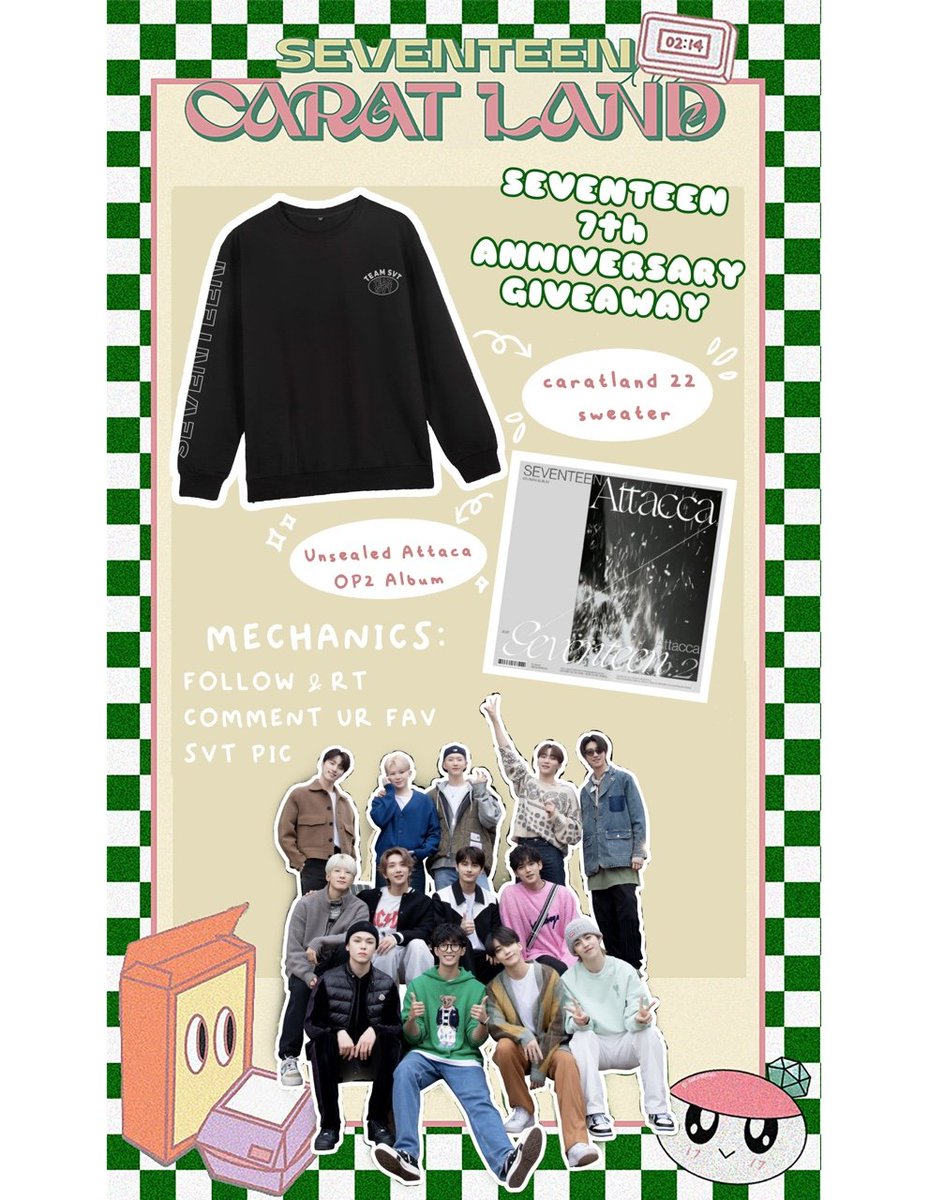 its1111project's tweet photo. 💫 SVT 7th Year Anniversary Giveaway 
By @its1111project 
 
- 1 Winner of our Caratland '22 Sweater
- 1 Winner of Unsealed Attacca OP 2 

Mechanics: 
-follow us 
-rt + like this tweet
- reply with you fave SVT pic with the official hashtags and #its1111ProjectGA 

Ends May 28 https://t.co/hqJcrGx1d8