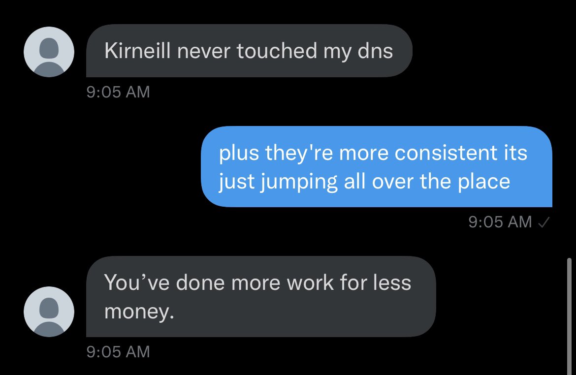 DamagedPower's tweet image. both of his default DNS servers were both pinging over 30+ms couple benchmarks and we got both down to a consistent 14ms