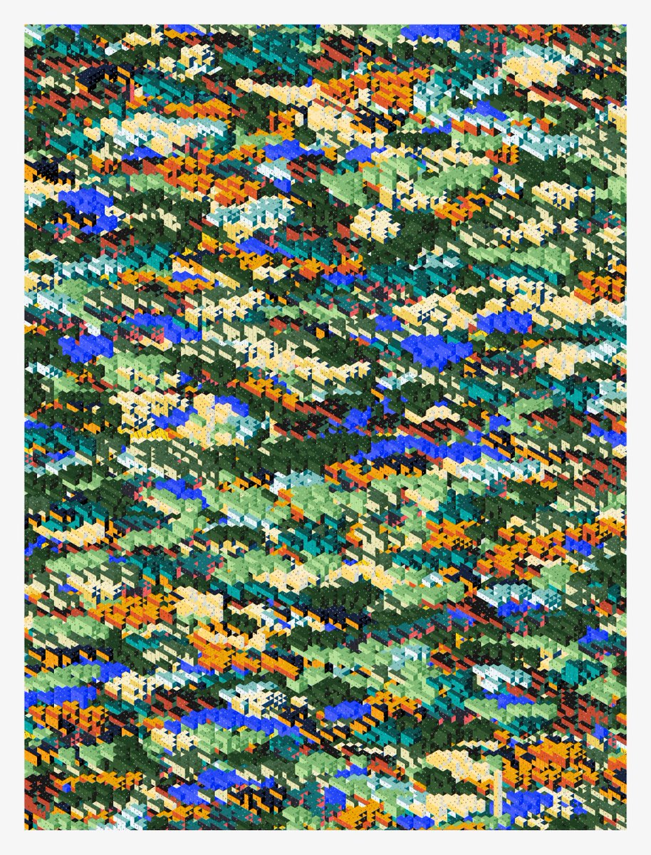 Another one, if you’re lucky you can get this outputs with very small cubes/shapes, and keep in mind that it will take some time to render ⛳️

#wip #generative #genart #fxhash #tezos #CleanNFT #creativecoding