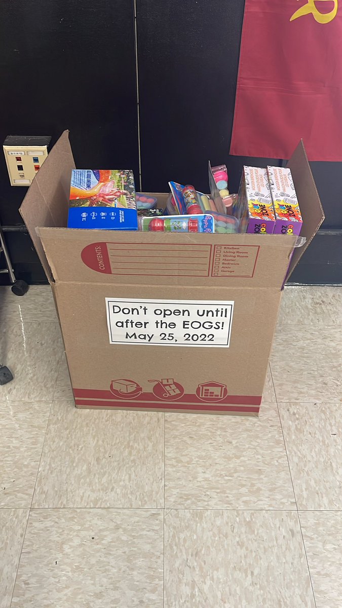 EOGS are over and we opened it! •Chalk, bubbles, &amp; popsicles for an outside day! •Tye dye and glow sticks for a neon party! •Movie tickets, popcorn, and capri suns for a movie day!