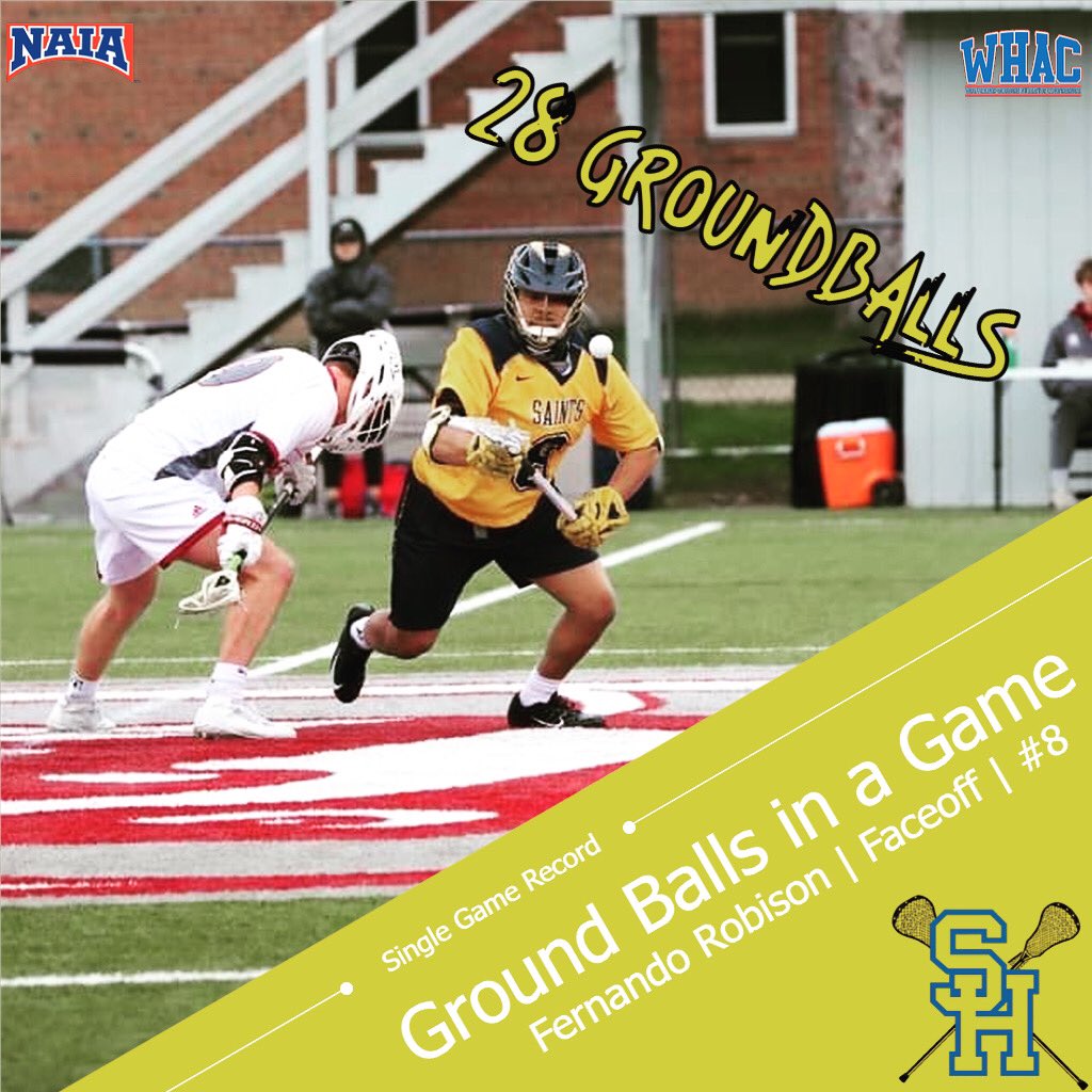 SienaHeightsLax's tweet photo. 🚨Single Game Record🚨

Another single game record set this year by Fernando Robison with 28 ground balls! Anyone who watched us Saints play this year knows, Fernando is absolutely DOMINANT! Let’s get to 30 next year, Fern! 

#FaceOffGetOff
#GroundBallsWinGames
#DJFran https://t.co/vh1kwqjTnl