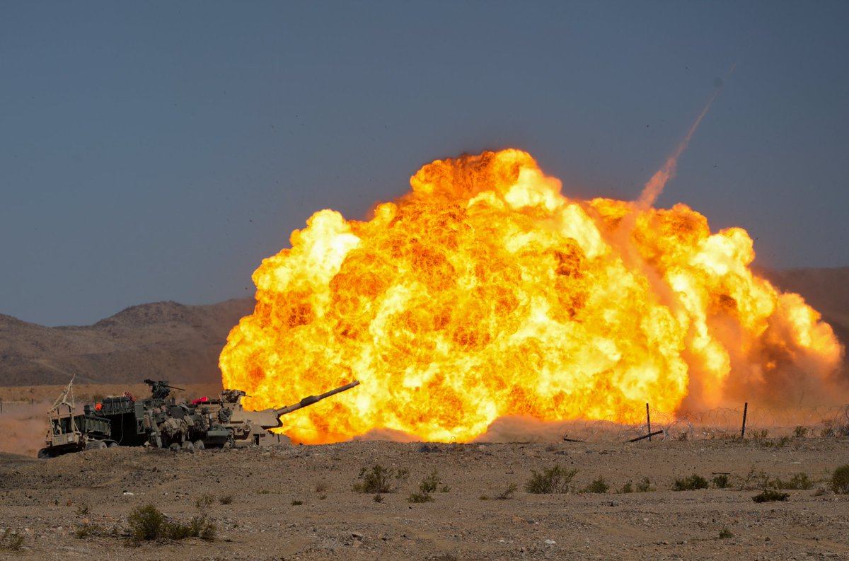 Pioneer launch a rocket propelled M58 MICLIC (Mine Clearing Line Charge) attached to a Stryker for breaching operations during rotation 22-07 at @NTC_UPDATE May 25, 2022. (@USArmy photo by SPC. Aaron Walker, Operations Group, National Training Center)