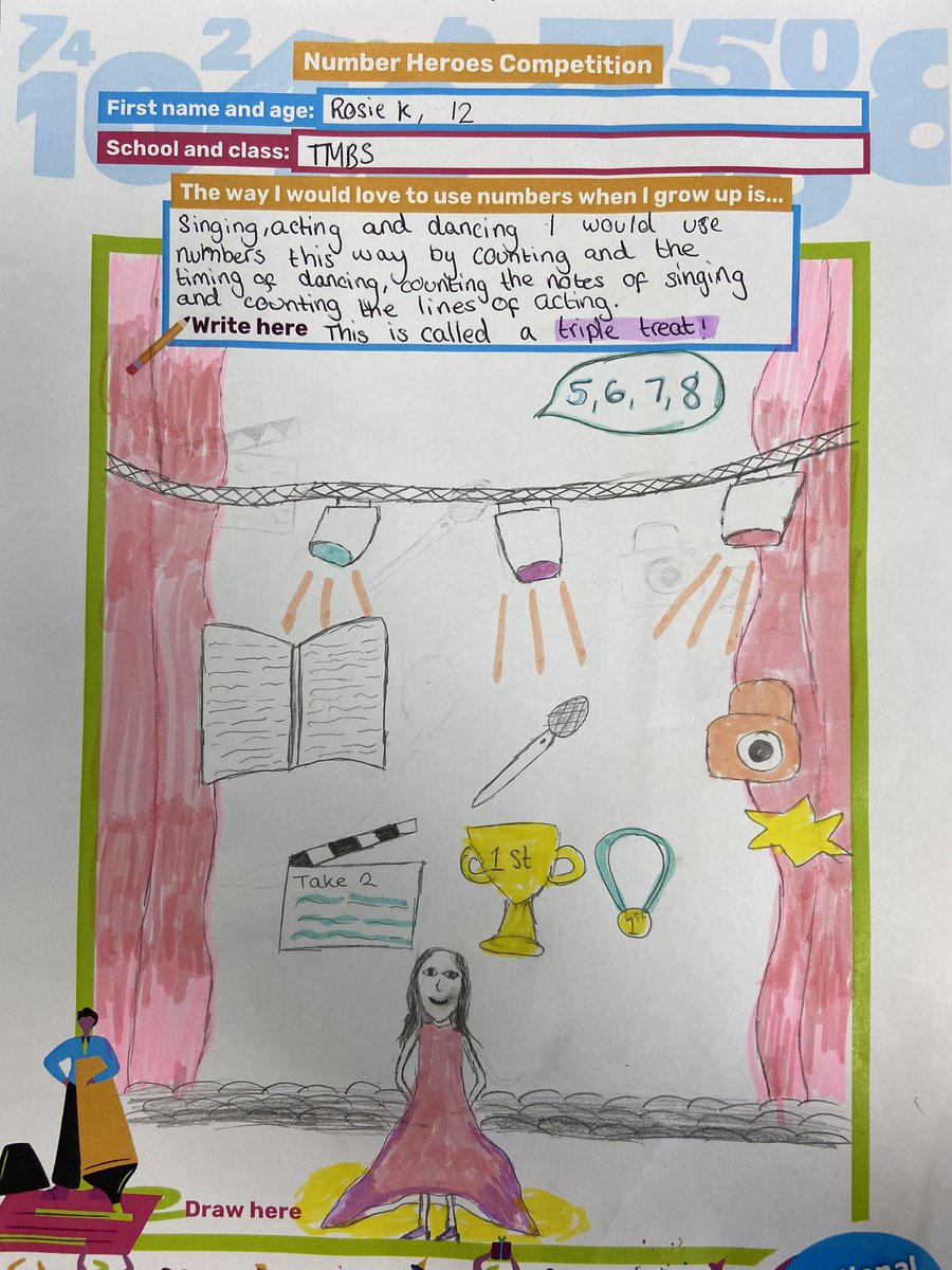 TMBS_Maths's tweet photo. We’ve been busy looking through all of our Number Heroes 🦸‍♀️ entries this afternoon. WOW! 

They’ve all been submitted to the @Nat_Numeracy competition. Here are just some of our favourites… 

#numeracy 
#careers 
#everydaynumbers https://t.co/MpHlTI1cPG
