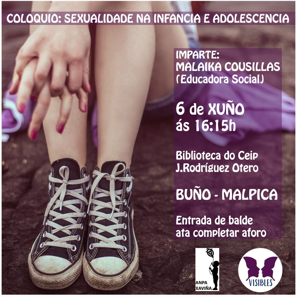 🗣️👂🏾❓Como falar de #sexualidade na #infancia e #adolescencia? 
🏫 O CEIP Joaquín Rodríguez Otero (#Buño) acolle o #luns 6 de #xuño un #coloquio impartido pola educadora social Malaika Cousillas. Organizado por Asociación Visibles  e ANPA Xaviña.
🗓️🕓 Luns 6 de xuño ás 16.15 h.