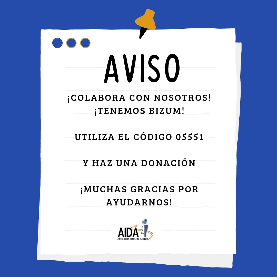 ¿Quieres colaborar con AIDA para que podamos seguir realizando proyectos para nuestros usuari@s? 

Puedes colaborar haciendo un Bizum con el código identificador: 05551

Estas donaciones nos ayudarán para poder seguir impulsando diferentes iniciativas.

¡Muchas gracias!

#ictus