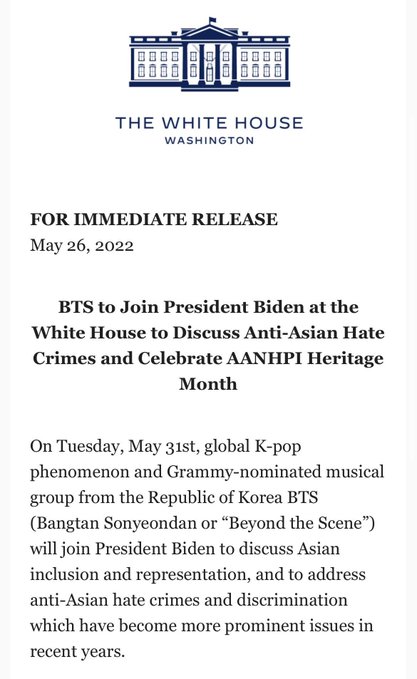 FmKpopHits's tweet photo. BTS se juntará ao presidente Joe Biden para discutir a inclusão e representação asiática e abordar crimes de ódio e discriminação anti-asiáticos...

#bts https://t.co/GCXBuMShwp