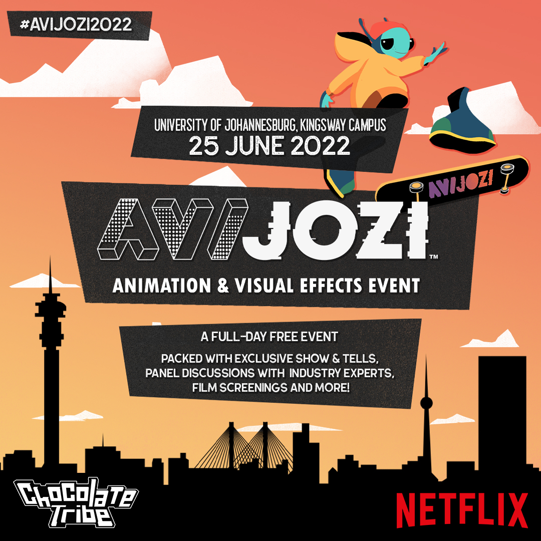 Have you ever wondered about the animation and VFX industry in South Africa? Well you are in luck!  In celebration of  Youth month, Chocolate Tribe in partnership with Netflix is launching a ground-breaking event #AVIJOZI2022.

#AVIJOZI2022 #chocolatetribe #avijozi #netflixsa