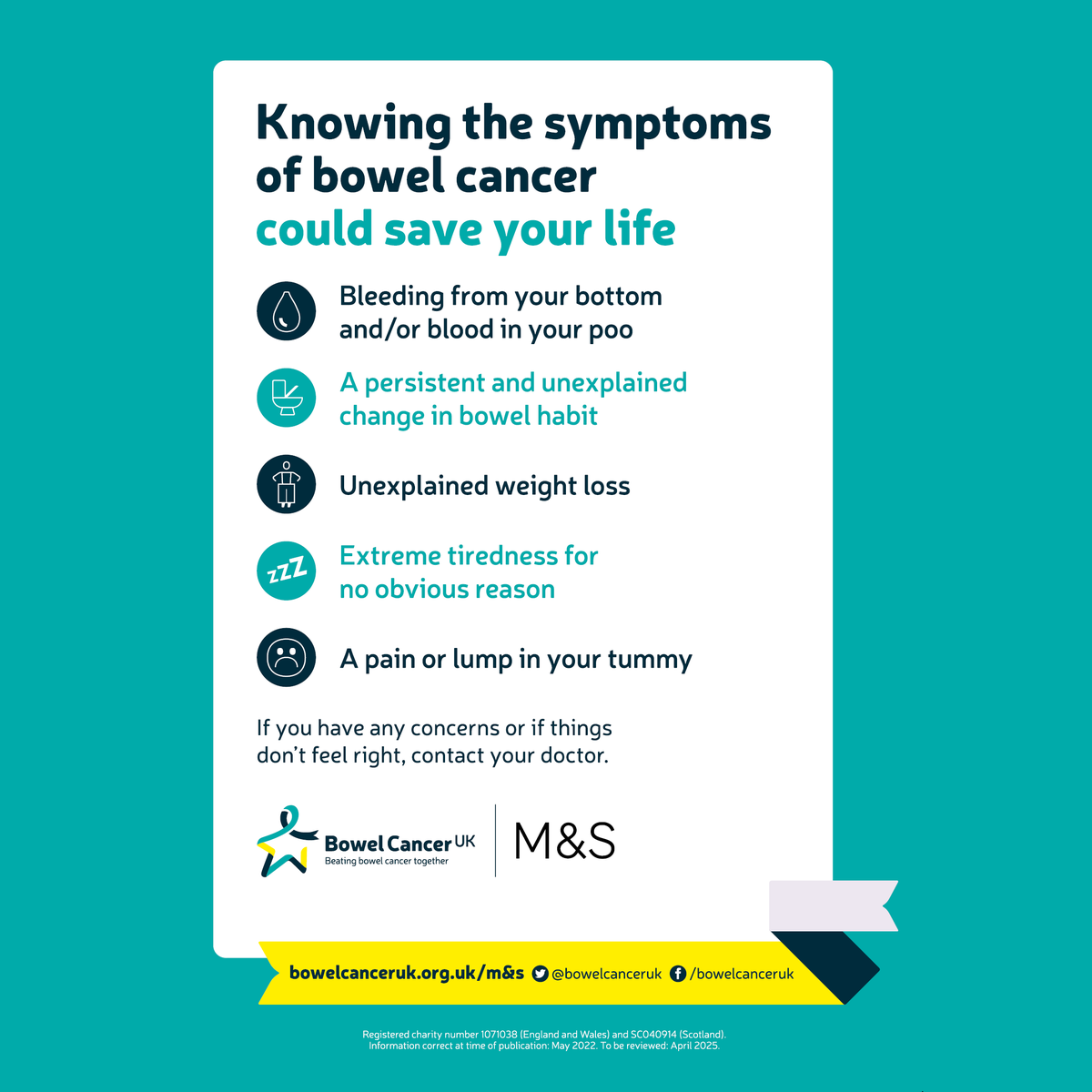 bowelcanceruk's tweet image. Today, we’re delighted to announce a brand new partnership with @marksandspencer to raise awareness of bowel cancer and its symptoms among the store’s 30 million customers. This will see our symptoms infographic on the packs of M&amp;amp;S’ entire toilet roll range from September 👏