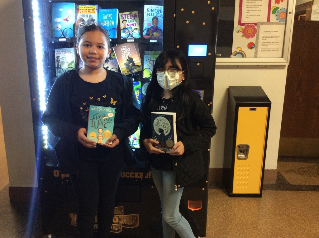 WHGWashington's tweet photo. Congratulations to Ammie &amp; Joy in Ms. Sheehy's 4th grade class for winning a trip to the Book Vending Machine! @whufsdrams #ReadingRams #RamPride https://t.co/baxbHgsjol