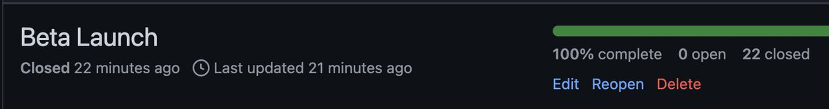 mat_tjo's tweet photo. When you close a milestone on #github does that make it official?

If so then https://t.co/6yFfYfqlS2 is now in beta. Just closed the "Beta Launch" milestone 🥳🥳🥳 https://t.co/TdB4DlXPOG