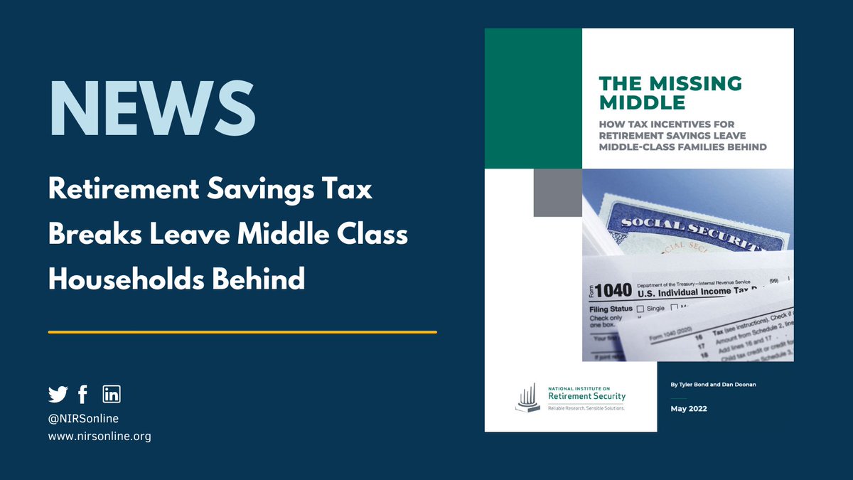 Our new research finds tax breaks aimed at increasing retirement savings disproportionately benefit high income households &amp; do little to assist middle class families. 

Research: bit.ly/38lmeKb
June 2nd Webinar: bit.ly/3MT531B

#retirement #taxes #middleclass