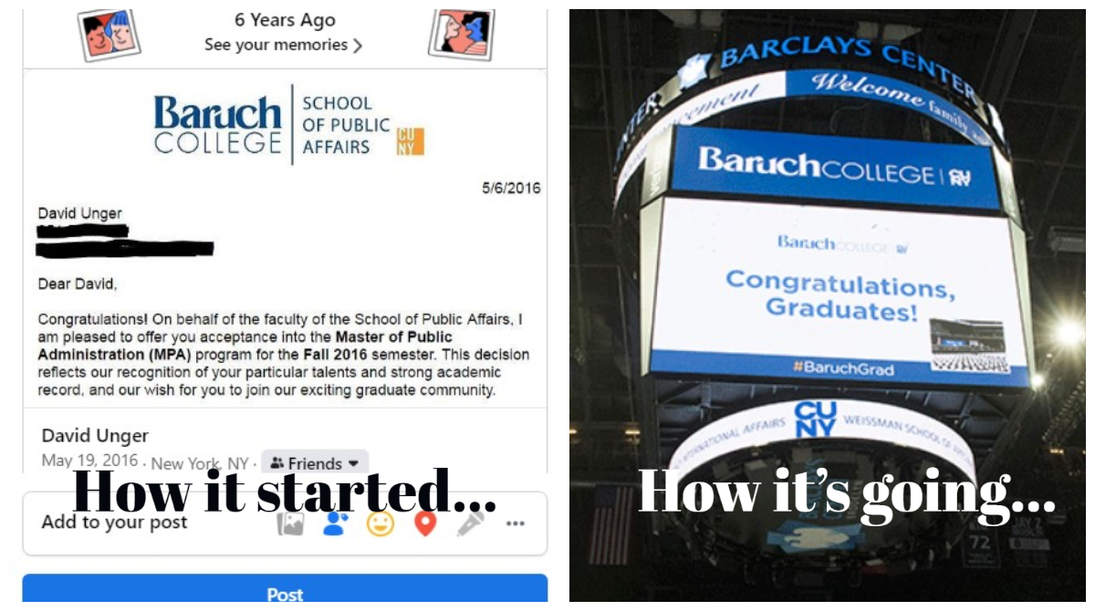 How it started...           How it's going...
#BaruchGrad @BaruchCollege @BaruchMarxe 
#VirtualCommencement