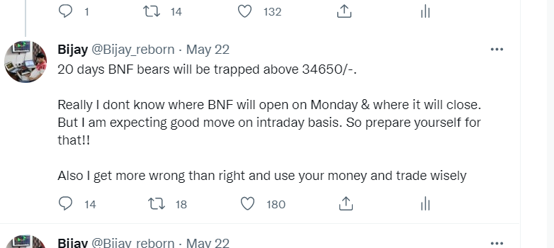 Bijay_reborn's tweet photo. I had been saying since last 3 days that this Expiry will be death knell for one side &amp; high chances of happening on CE side. 

If you are following me regularly that catching today move on BNF was back of hand trade. Even warned during the day of CARNAGE AHEAD. Lets decode it https://t.co/rNlfrDIkGM