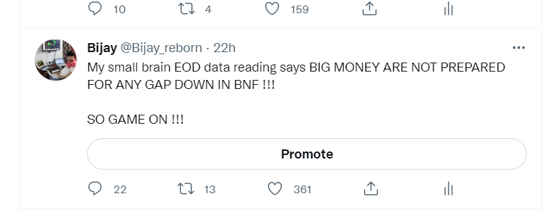 Bijay_reborn's tweet photo. I had been saying since last 3 days that this Expiry will be death knell for one side &amp; high chances of happening on CE side. 

If you are following me regularly that catching today move on BNF was back of hand trade. Even warned during the day of CARNAGE AHEAD. Lets decode it https://t.co/rNlfrDIkGM
