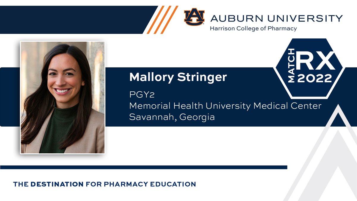 auhcop's tweet image. Congratulations to Mallory Stringer on accepting a PGY-2 critical care residency with Memorial Health University Medical Center in Savannah, Georgia!

#WarEagle | #AUPharmD | #RxMatch