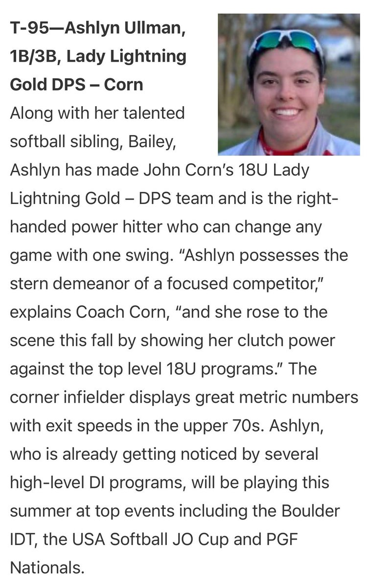 Ashlyn_10_'s tweet photo. So excited to say I’m part of the top 100! I’ll keep climbing my way to the top and more things to come!❤️⚡️ @_TimWalton @UACoachMurphy @deanAU_TigersSB @KarenWeekly @LLGCOACH #getstruck⚡️ https://t.co/NUxR6X04Rz