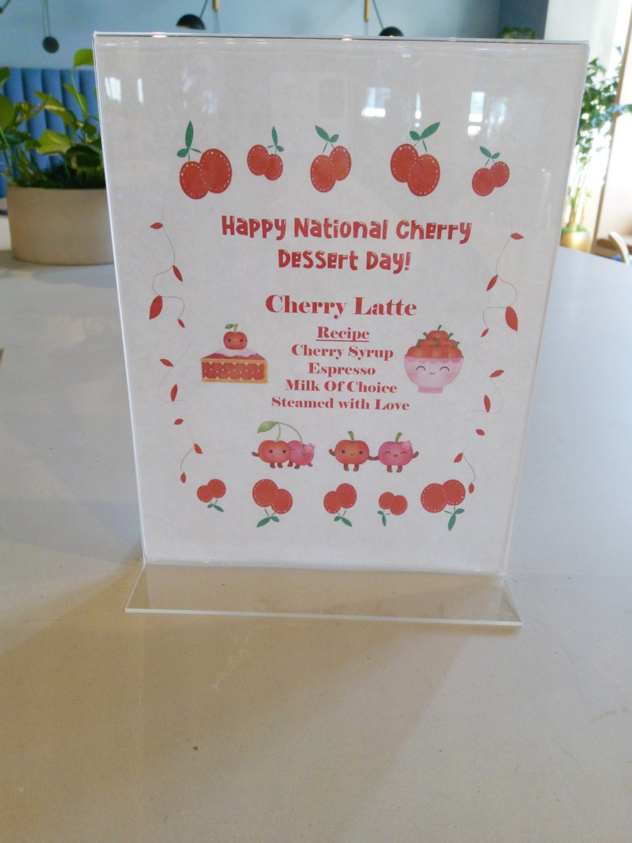 Happy Thursday everyone! It is national cherry dessert day so come stop by the perch for our one day special-- cherry latte 🍒❤