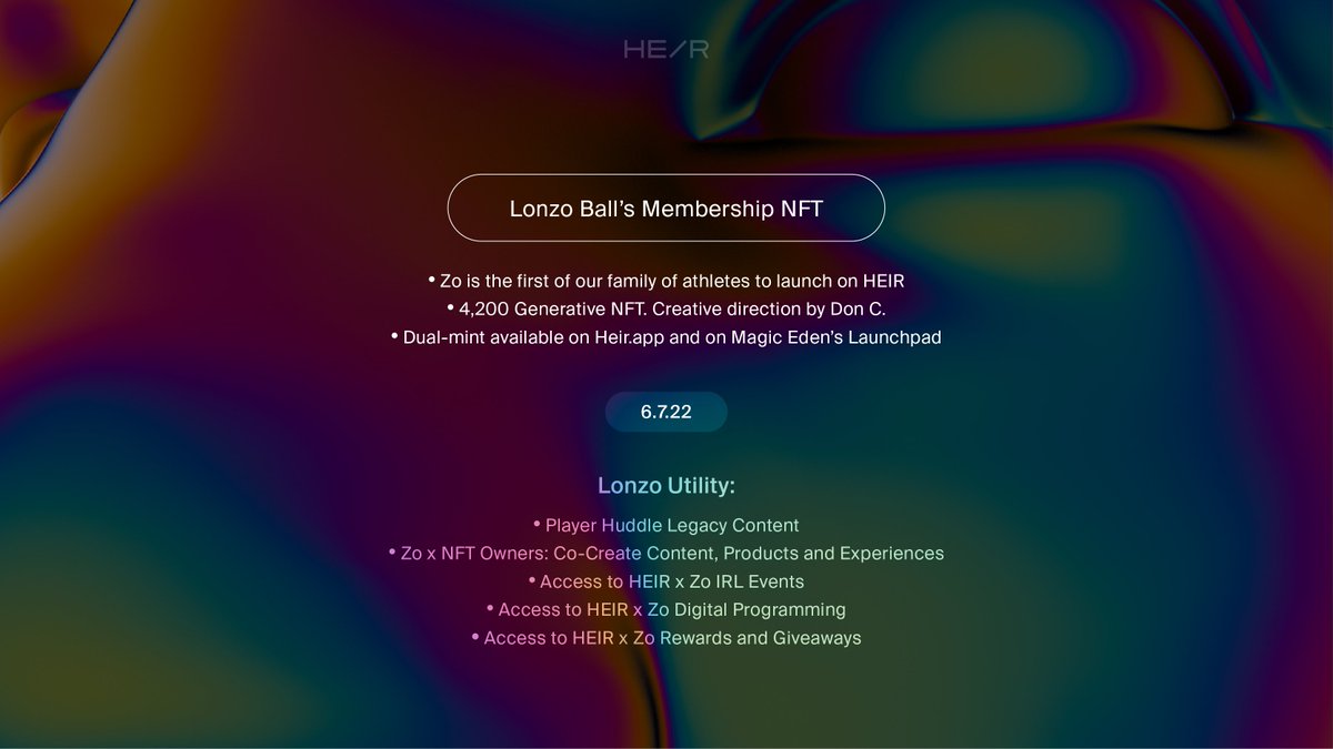 Heir_Company's tweet image. HEIR family! TLDR for @ZO2_'s Membership NFT:
- 4,200 Generative Art. Creative Directed by Don C 🔥
- Zo live on Spaces with us and @MagicEden later 🪄
- @dc2 AMA in our HEIR Discord today too 👀
- 6/7 mint on @MagicEden Launchpad 🚀
Read for more 🧵