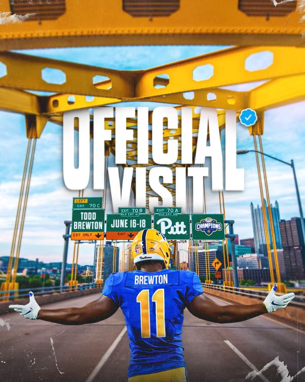 BrewtonToddrick's tweet photo. Official visit to Pitt 🔵🟡 June 16-18 #H2P #ACCchamps #WenotME @CoachDuzzPittFB @CoachPartridge @CoachVerne @larryblustein @Andrew_Ivins @TheCribSouthFLA @mnwbullsfootba1 @Pitt_FB https://t.co/9T4PF38EsM