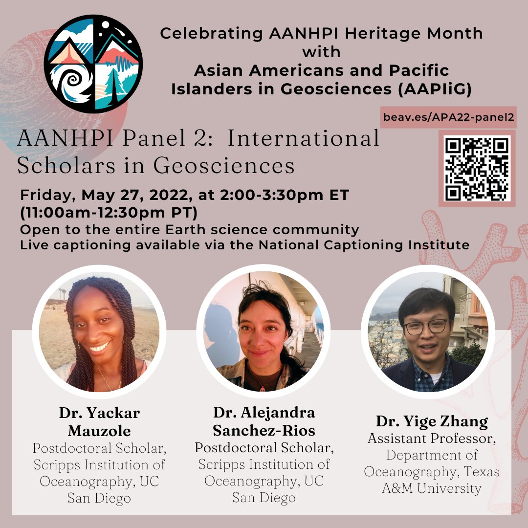Luan Heywood (@luanheywood) on Twitter photo Tomorrow 5/27 is our <a href="/aapigeosci/">Asian Americans & Pacific Islanders in Geosciences</a> International Scholars in the Earth Sciences panel. We're bringing 3 awesome ECR oceanographers together to highlight transnational perspectives on efforts to diversify U.S. STEM. A bit behind our motivation🧵
Register beav.es/APA22-panel2 Tomorrow 5/27 is our <a href="/aapigeosci/">Asian Americans & Pacific Islanders in Geosciences</a> International Scholars in the Earth Sciences panel. We're bringing 3 awesome ECR oceanographers together to highlight transnational perspectives on efforts to diversify U.S. STEM. A bit behind our motivation🧵
Register beav.es/APA22-panel2