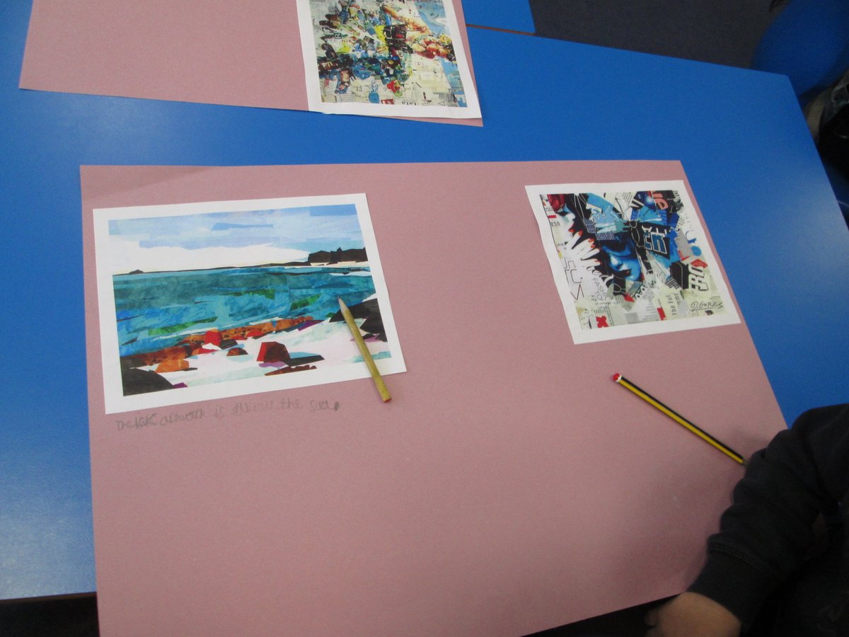 MrShahsClass's tweet photo. In our Art lesson, we are comparing the artwork of Derek Gores and Robin Brookes. We are focusing on the: lines, colours, textures, background and giving our own opinions. #Curiosity #Enthusiasm #Teamwork 
@WiderYps https://t.co/zYdRDRPzAM