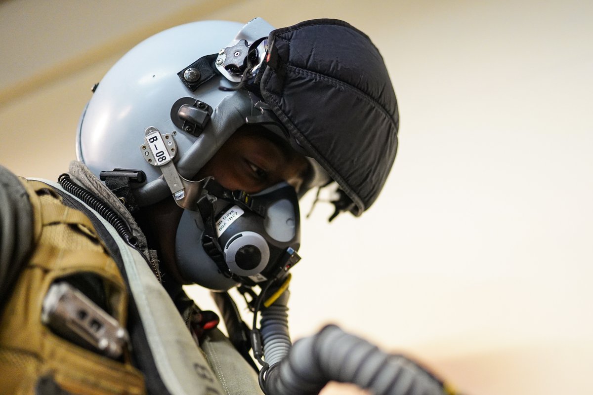 #DYK that pilot safety isn’t just a practice, it’s a full-time career. 😎 1st Lt Joseph Asenuga wears his helmet as he tests his gear at Tsuiki Air Base, Japan, in preparation for a flight.