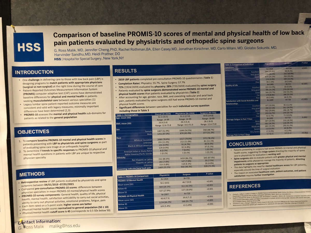 Ross Malik (@grmalikmd) on Twitter photo Using PROMIS 10 scores to help low back pain patients see the most suitable providers and improve hospital patient flow poster #452 <a href="/HeidiPratherPMR/">Heidi Prather</a> <a href="/HSpecialSurgery/">Hospital for Special Surgery (HSS)</a> <a href="/HSSPhysiatry/">HSS Physiatry</a> #Physiatry22 Using PROMIS 10 scores to help low back pain patients see the most suitable providers and improve hospital patient flow poster #452 <a href="/HeidiPratherPMR/">Heidi Prather</a> <a href="/HSpecialSurgery/">Hospital for Special Surgery (HSS)</a> <a href="/HSSPhysiatry/">HSS Physiatry</a> #Physiatry22