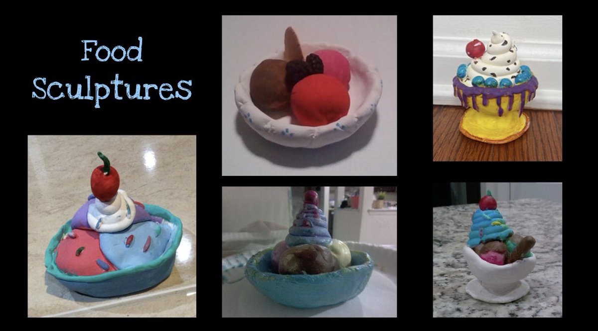 macdougallannie's tweet photo. The virtual 5th graders created these awesome clay sculptures in art class! 💚🎨 @NoviK6Electives @novivirtual @NCSD #noviart https://t.co/4HjcxP8bEM