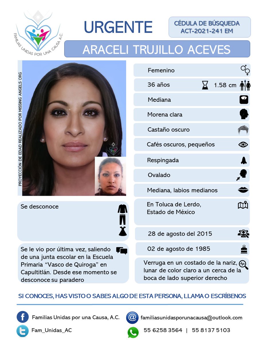 🚨ATENCIÓN🚨
Hoy #serviciosalacomunidad canal 5, se trasmite a ARACELI TRUJILLO ACEVES☝️conócela,👉identifícala, aporta inf📝que lleve a su localización ¡Ayúdale a regresar a casa! <a href="/danielojsimpson/">daceves</a> <a href="/AmberAlertaNoOf/">XxX porn hub 👺</a> <a href="/AngelaCedeno_PI/">Missing Angels Org</a> <a href="/AyudaSinDudar2/">AyudaSinDudarOficial</a> @UnidosMx_2020 <a href="/botDesaparecidx/">BotDesaparecidx</a>
